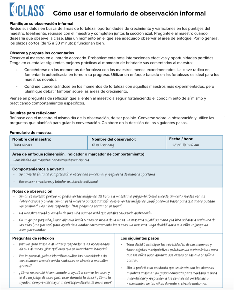 Cómo utilizar el formulario de observación informal